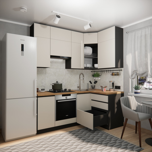 Изображение товара Кухонный гарнитур ВерсоМебель Эко Премиум 1.2x2.0 правая (кашемир/ст. дуб вотан)