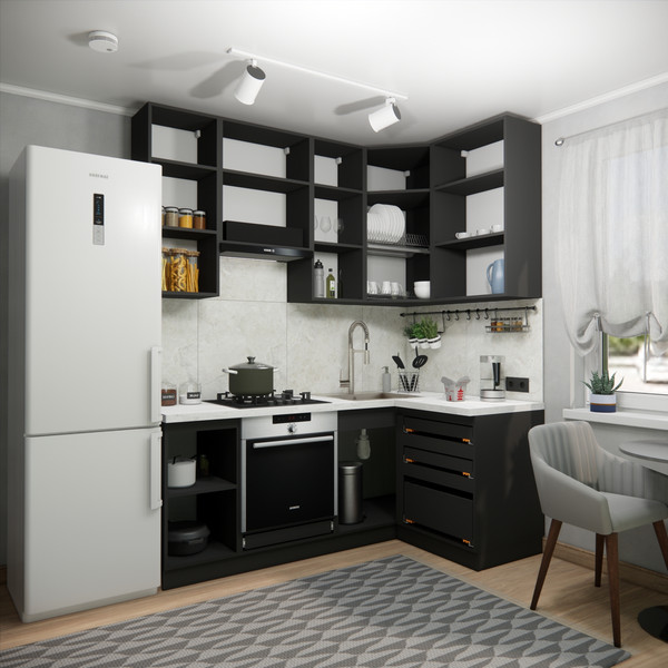 Изображение товара Кухонный гарнитур ВерсоМебель Эко Премиум 1.2x2.0 правая (кашемир/ст. мрамор лацио)