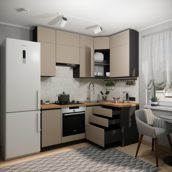Изображение товара Кухонный гарнитур ВерсоМебель Эко Премиум 1.2x2.0 правая (глиняный серый/ст. дуб вотан)