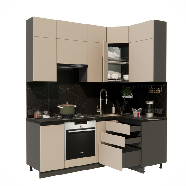 Изображение товара Кухонный гарнитур ВерсоМебель Эко Премиум 1.2x2.0 правая (глиняный серый/ст. тунис)