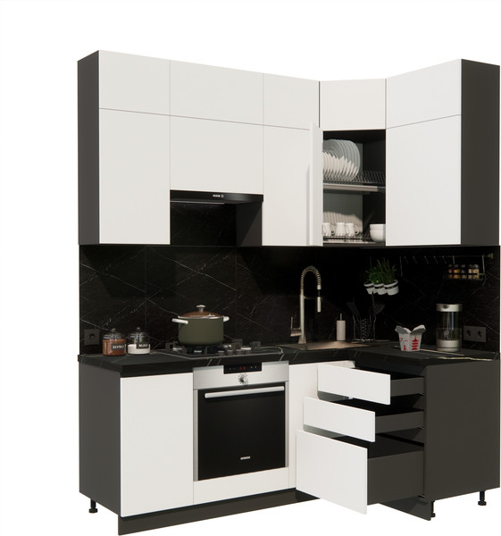 Изображение товара Кухонный гарнитур ВерсоМебель Эко Премиум 1.2x2.0 правая (белый фасадный/ст. тунис)