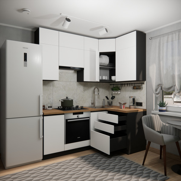 Изображение товара Кухонный гарнитур ВерсоМебель Эко Премиум 1.2x2.0 правая (белый фасадный/ст. дуб вотан)