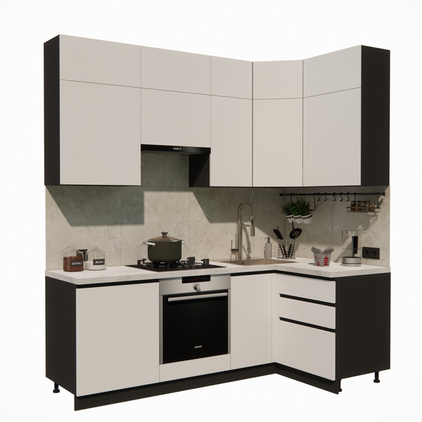 Изображение товара Кухонный гарнитур ВерсоМебель Эко Премиум 1.2x2.2 правая (белый фасадный/ст. мрамор лацио)