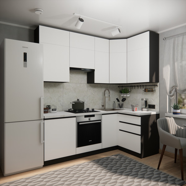 Изображение товара Кухонный гарнитур ВерсоМебель Эко Премиум 1.2x2.2 правая (белый фасадный/ст. мрамор лацио)