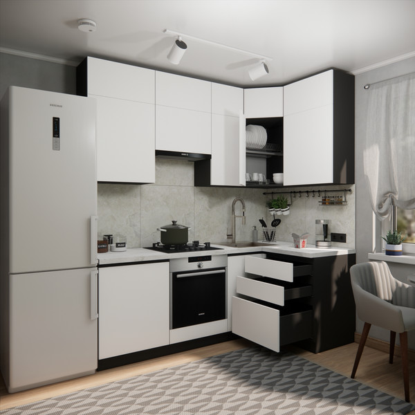 Изображение товара Кухонный гарнитур ВерсоМебель Эко Премиум 1.2x2.2 правая (белый фасадный/ст. мрамор лацио)