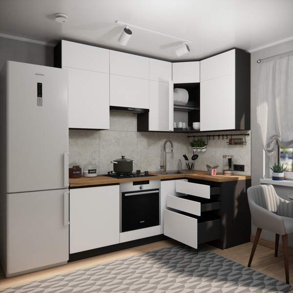 Изображение товара Кухонный гарнитур ВерсоМебель Эко Премиум 1.2x2.2 правая (белый фасадный/ст. дуб вотан)