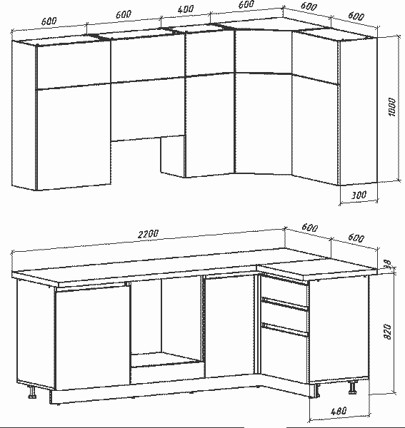 Изображение товара Кухонный гарнитур ВерсоМебель Эко Премиум 1.2x2.2 правая (белый фасадный/ст. тунис)