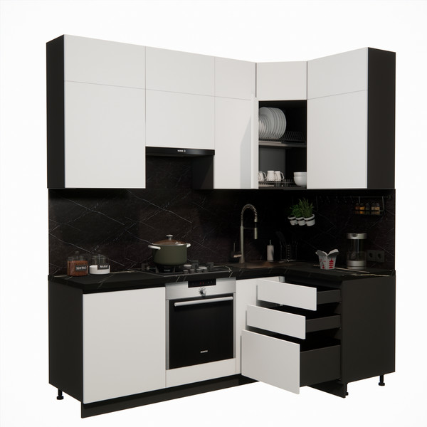 Изображение товара Кухонный гарнитур ВерсоМебель Эко Премиум 1.2x2.2 правая (белый фасадный/ст. тунис)