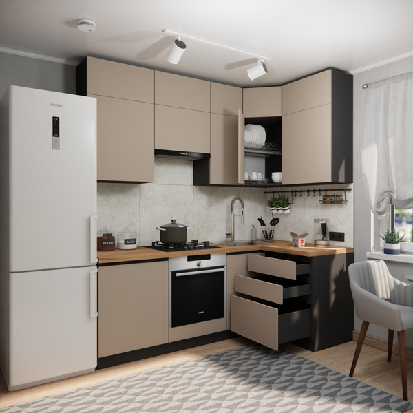 Изображение товара Кухонный гарнитур ВерсоМебель Эко Премиум 1.2x2.2 правая (глиняный серый/ст. дуб вотан)