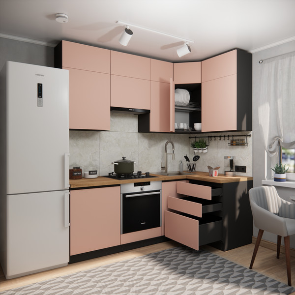 Изображение товара Кухонный гарнитур ВерсоМебель Эко Премиум 1.2x2.2 правая (пудровый/ст. дуб вотан)