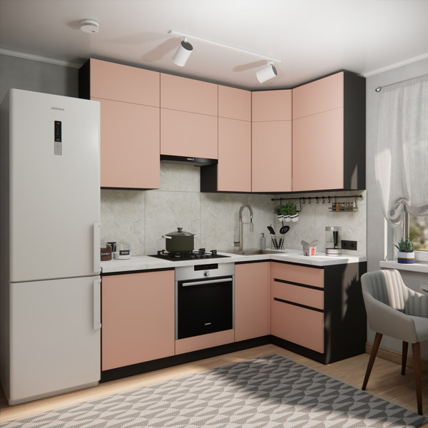 Изображение товара Кухонный гарнитур ВерсоМебель Эко Премиум 1.2x2.2 правая (пудровый/ст. мрамор лацио)