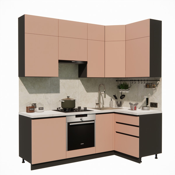 Изображение товара Кухонный гарнитур ВерсоМебель Эко Премиум 1.2x2.2 правая (пудровый/ст. мрамор лацио)