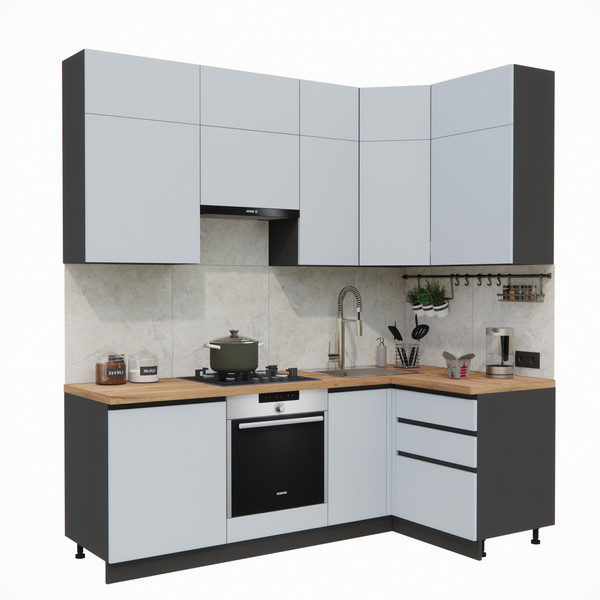 Изображение товара Кухонный гарнитур ВерсоМебель Эко Премиум 1.2x2.2 правая (сумеречный голубой/ст. дуб вотан)