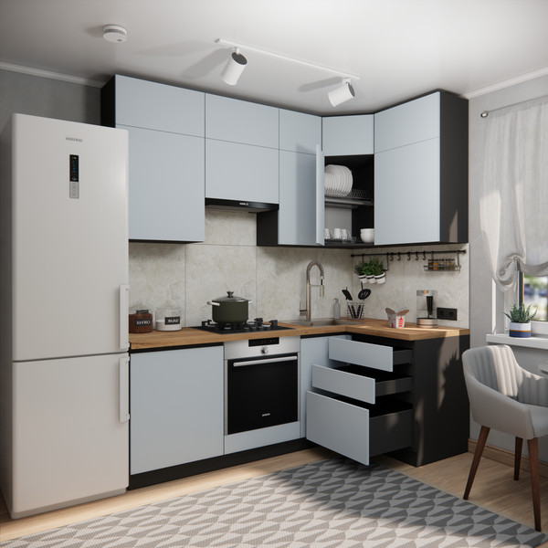 Изображение товара Кухонный гарнитур ВерсоМебель Эко Премиум 1.2x2.2 правая (сумеречный голубой/ст. дуб вотан)