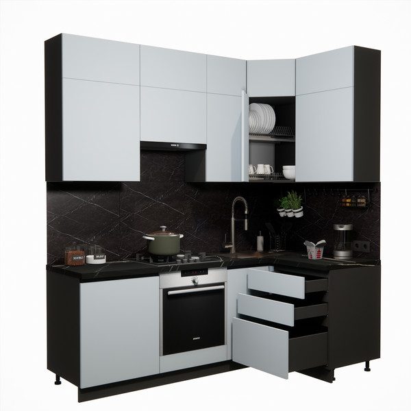 Изображение товара Кухонный гарнитур ВерсоМебель Эко Премиум 1.2x2.2 правая (сумеречный голубой/ст. тунис)