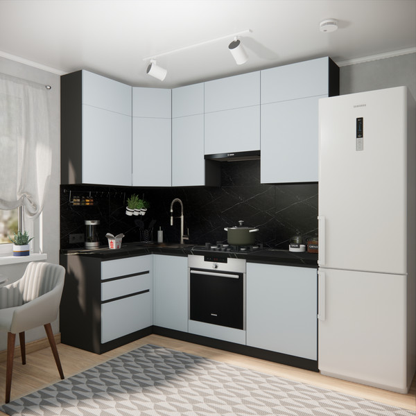 Изображение товара Кухонный гарнитур ВерсоМебель Эко Премиум 1.2x2.2 левая (сумеречный голубой/ст. тунис)