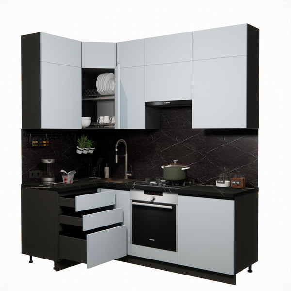 Изображение товара Кухонный гарнитур ВерсоМебель Эко Премиум 1.2x2.2 левая (сумеречный голубой/ст. тунис)