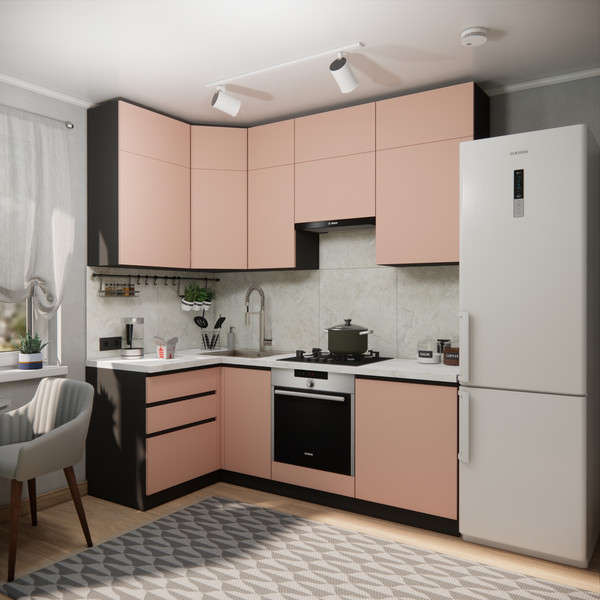 Изображение товара Кухонный гарнитур ВерсоМебель Эко Премиум 1.2x2.2 левая (пудровый/ст. мрамор лацио)