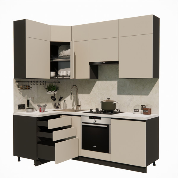 Изображение товара Кухонный гарнитур ВерсоМебель Эко Премиум 1.2x2.2 левая (кашемир/ст. мрамор лацио)