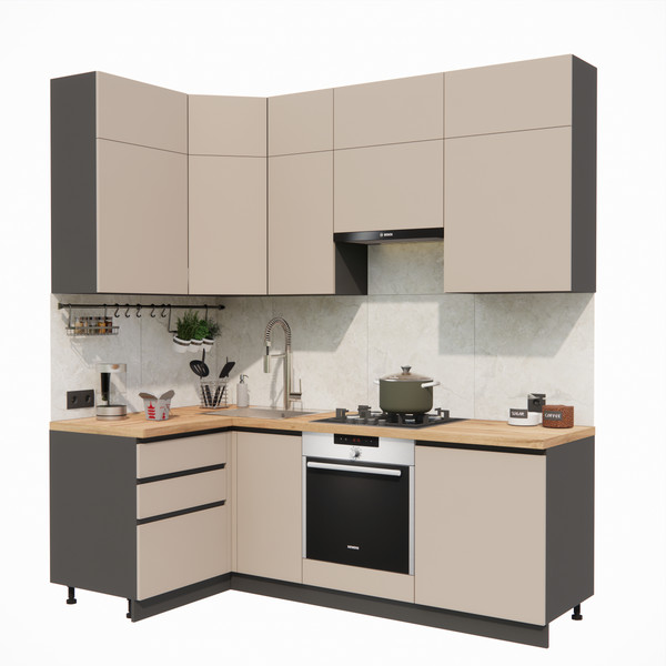 Изображение товара Кухонный гарнитур ВерсоМебель Эко Премиум 1.2x2.2 левая (глиняный серый/ст. дуб вотан)