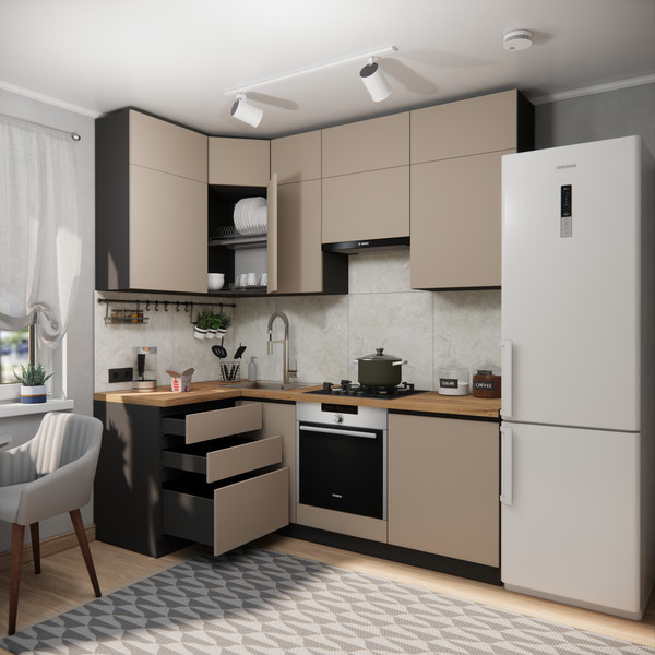 Изображение товара Кухонный гарнитур ВерсоМебель Эко Премиум 1.2x2.2 левая (глиняный серый/ст. дуб вотан)