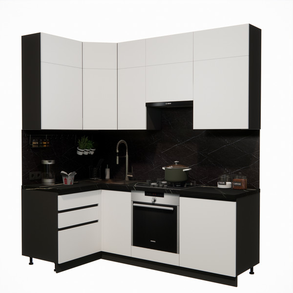 Изображение товара Кухонный гарнитур ВерсоМебель Эко Премиум 1.2x2.2 левая (белый фасадный/ст. тунис)