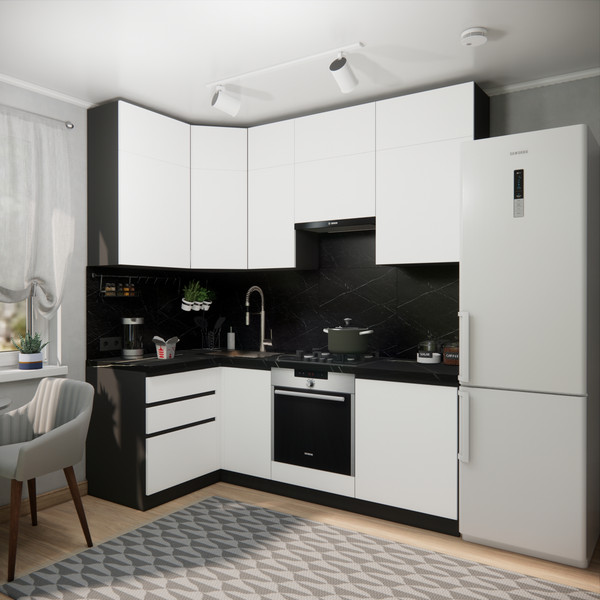 Изображение товара Кухонный гарнитур ВерсоМебель Эко Премиум 1.2x2.2 левая (белый фасадный/ст. тунис)