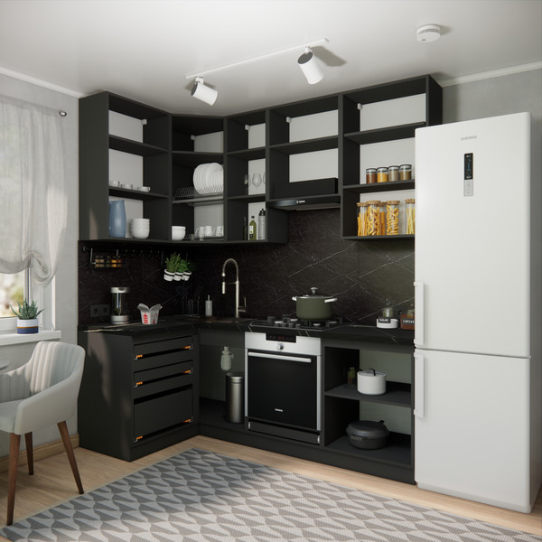 Изображение товара Кухонный гарнитур ВерсоМебель Эко Премиум 1.2x2.2 левая (белый фасадный/ст. тунис)