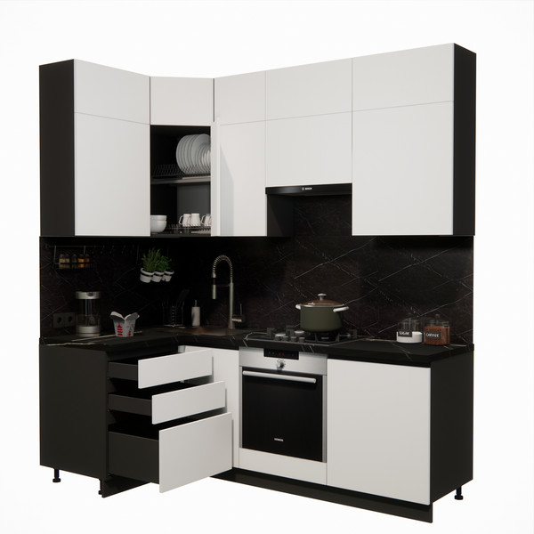 Изображение товара Кухонный гарнитур ВерсоМебель Эко Премиум 1.2x2.2 левая (белый фасадный/ст. тунис)