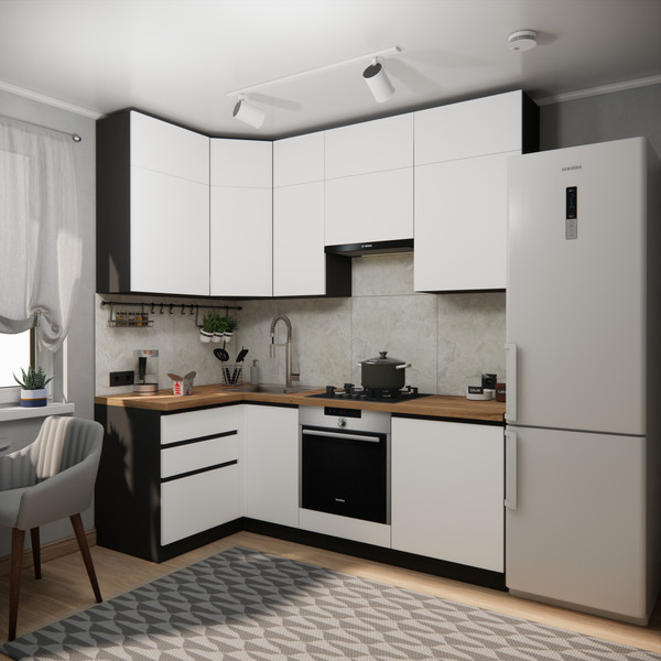 Изображение товара Кухонный гарнитур ВерсоМебель Эко Премиум 1.2x2.2 левая (белый фасадный/ст. дуб вотан)