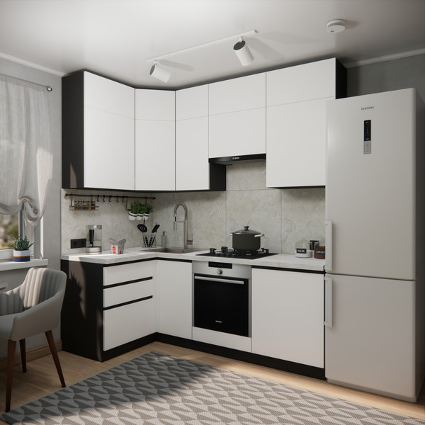 Изображение товара Кухонный гарнитур ВерсоМебель Эко Премиум 1.2x2.2 левая (белый фасадный/ст. мрамор лацио)