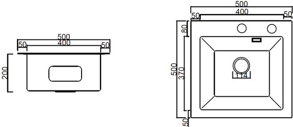 Изображение товара Мойка кухонная Arfeka Eco AR 50x50 (GS Black Glass+Satin)