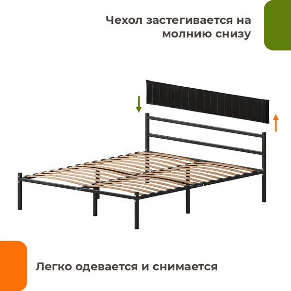 Изображение товара Двуспальная кровать Домаклево Лофт Компакт 140x190 (черный/черный велюровый чехол)