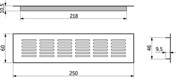 Изображение товара Решетка вентиляционная AKS 250x60 (алюминий, серебристый)