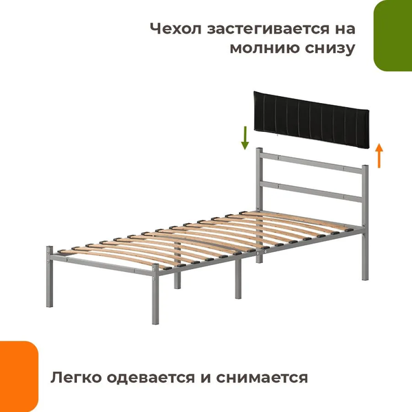 Изображение товара Двуспальная кровать Домаклево Лофт Компакт 80x200 (серый/черный велюровый чехол)