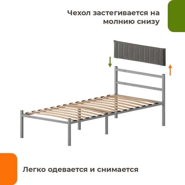Изображение товара Двуспальная кровать Домаклево Лофт Компакт 80x200 (серый/темно-серый велюровый чехол)