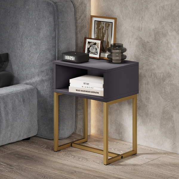 Изображение товара Прикроватная тумба Monofix Юнта С металлическими опорами (графит/золото)