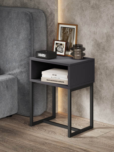 Изображение товара Прикроватная тумба Monofix Юнта С металлическими опорами (графит/черный)