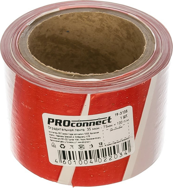 Изображение товара Лента сигнальная PROconnect 75ммx100м / 19-3135 (белый/крсный)