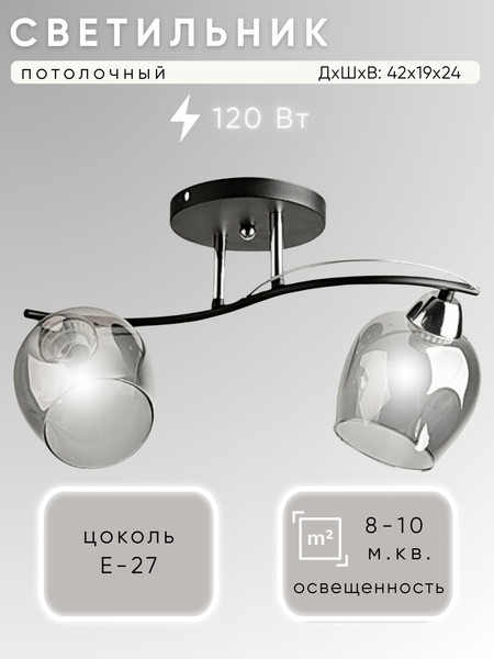 Изображение товара Потолочный светильник Aitin-Pro НПБ 02-2x60-101 / 8208/2A (черный/хром)