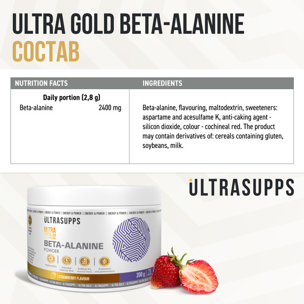 Изображение товара Бета-аланин Ultrasupps Ультра Голд Бета-Аланин (200г, клубника)