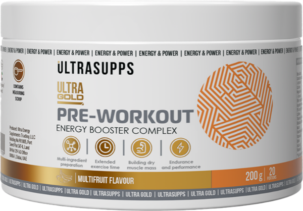 Изображение товара Предтренировочный комплекс Ultrasupps Ультра Голд (200г, мультифрукт)