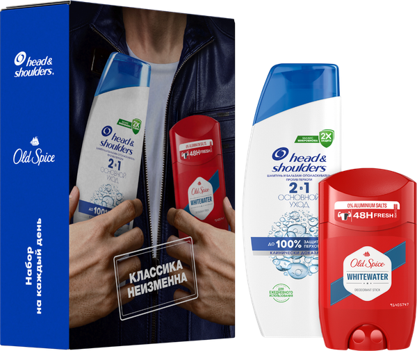 Изображение товара Набор косметики для тела и волос Head & Shoulders Шампунь Основной уход+Дезодорант-стик Old Spice Whitewater (200мл+50мл)