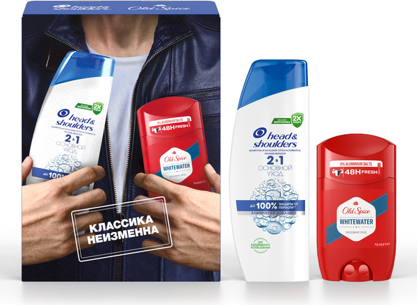 Изображение товара Набор косметики для тела и волос Head & Shoulders Шампунь Основной уход+Дезодорант-стик Old Spice Whitewater (200мл+50мл)