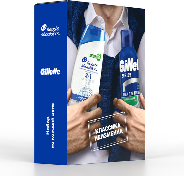 Изображение товара Набор косметики для лица и волос Head & Shoulders Шампунь Основ. уход 200мл+Пена для бритья Gillette Series 200мл