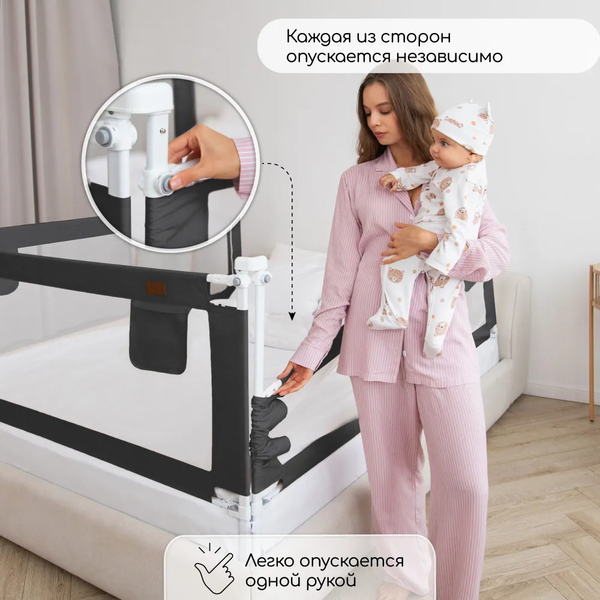 Изображение товара Ограждение для кровати Amarobaby Linear / AB-LIN-BSR-BL-200 (черный)