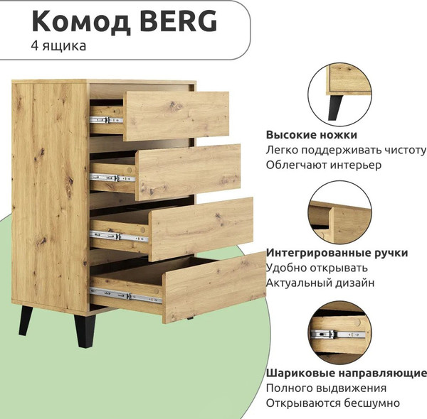 Изображение товара Комод Anrex Boxwell Berg 4S/70б (дуб артисан)