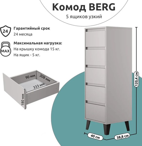Изображение товара Комод Anrex Boxwell Berg 5S/40 (серый)