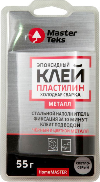 Изображение товара Клей MasterTeks HomeMaster пластилин эпоксидный холодная сварка для металла (55г, светло-серый)