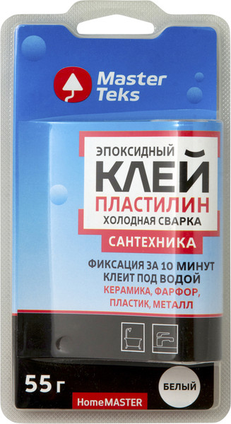 Изображение товара Клей MasterTeks HomeMaster пластилин эпоксидный холодная сварка для сантехники (55г, белый)